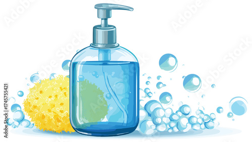 Professional Cleanliness and Hygiene Image for Bathroom with Soap Dispenser and Sponge