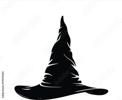 Elegant black witch hat graphic design element on transparent background silhouette