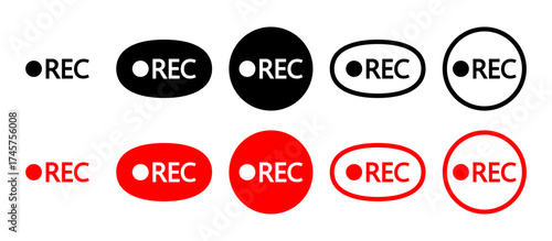 Sign entry icon. Red and black logo of the video recording button. Rec button. EPS10 Vector illustration