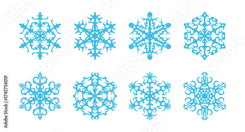 Collection of blue snowflakes. Set of winter icons. EPS10 Vector illustration