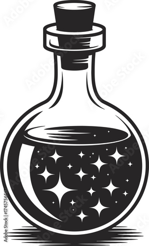 Vintage apothecary bottle with sparkling liquid a beautiful silhouette on transparent background