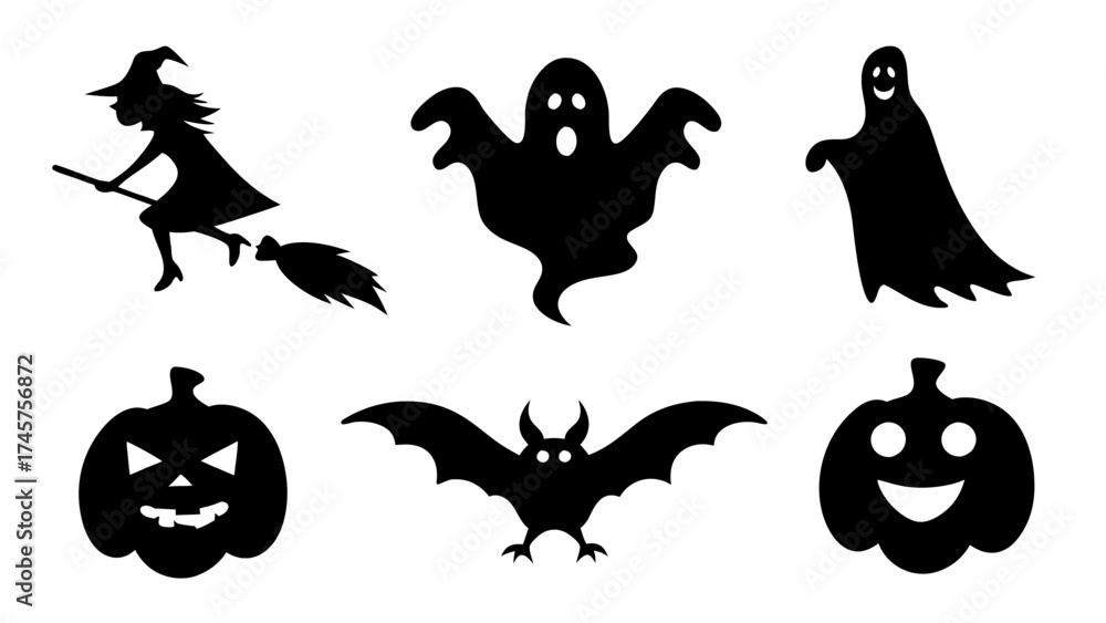 Fototapeta premium Halloween silhouette icon set