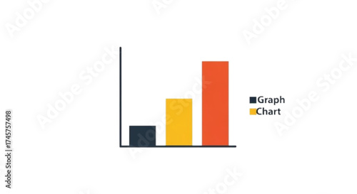 Progressing chart: a concise business graphic, showing a vibrant vertical bar chart that shows steady growth with colors