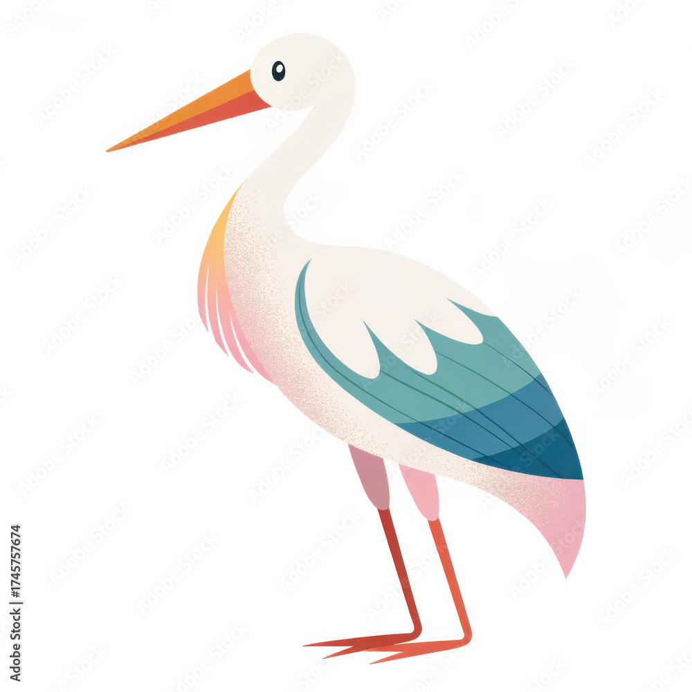 Obraz premium Colorful stork stands proudly with detailed feathers and beak against a minimalistic background