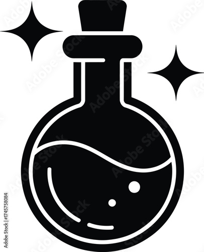 Magical potion bottle with sparkling stars a striking silhouette on transparent background