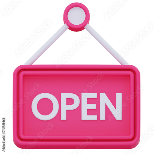 3D Open Signboard Illustration
