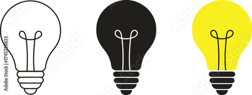 Light bulb icon vector set. Creative lightbulb collection for innovation, idea, solution, thinking and brainstorming concepts, isolated on transparent background. Inspiration creativity bulb design.