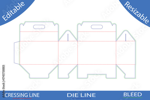 Fotografie Die Cut Template for Foldable Gable Top Box Packaging