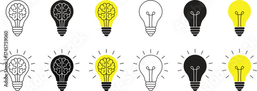 Light bulb icon vector set. Creative lightbulb collection for innovation, idea, solution, thinking and brainstorming concepts, isolated on transparent background. Inspiration creativity bulb design.