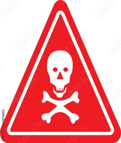 Red triangle danger sign featuring a white skull and crossbones warning symbol vector