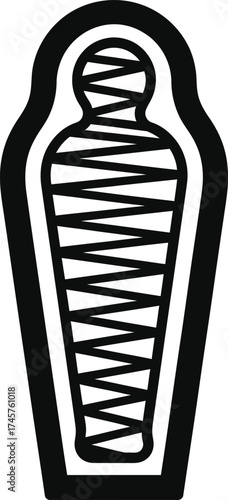 Simple black outline of a mummy in a sarcophagus on transparent background silhouette