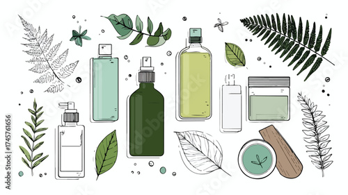 Organic Skincare Products Flat Lay Illustration for Beauty Brands Marketing