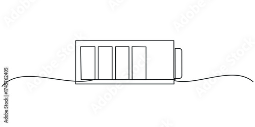 Continuous one line drawing of battery charging vector illustration, Battery icon continuous one line drawing, outline drawing of Battery with bolt symbol.