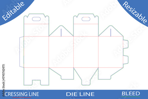 Gable top box template die cut and fold lines Keywords: packaging, box, template, die cut, fold