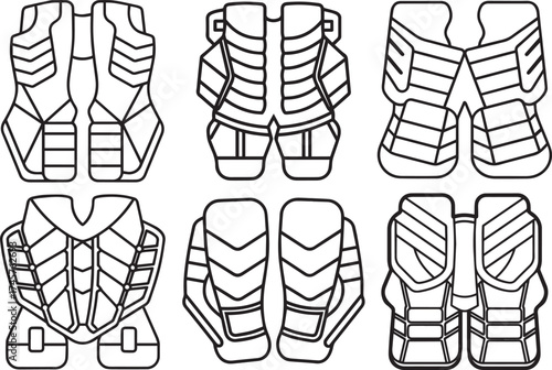 set of goalie pads outline vector illustration line art