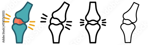 "Knee Joint with Pain Icons in Various Styles"