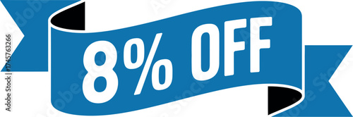 Vector art of blue ribbon with 8 off discount for marketing promotion and advertising campaign