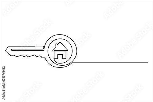 Key icon in continuous one line art drawing style. Line art of key symbol. Key vector illustration abstract white background