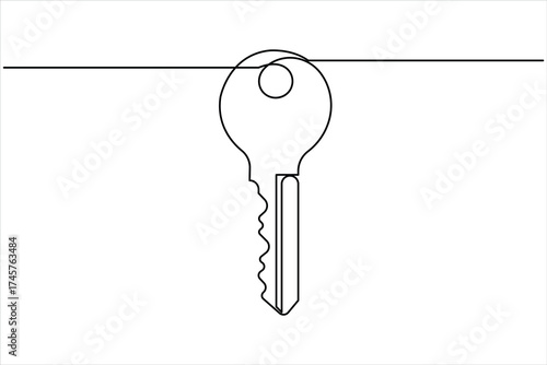 Key icon in continuous one line art drawing style. Line art of key symbol. Key vector illustration abstract white background