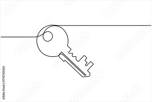 Key icon in continuous one line art drawing style. Line art of key symbol. Key vector illustration abstract white background