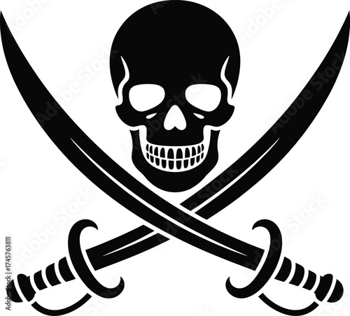 Pirate skull and crossed swords graphic design element on transparent background silhouette