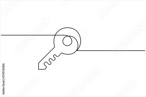 Key icon in continuous one line art drawing style. Line art of key symbol. Key vector illustration abstract white background