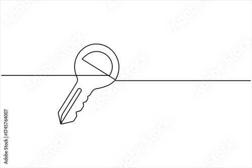 Key icon in continuous one line art drawing style. Line art of key symbol. Key vector illustration abstract white background
