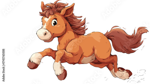Joyful Cartoon Horse Jumping Vector Illustration with Outlines