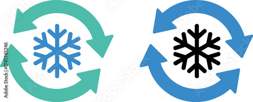 Illustration of a cooling cycle with a snowflake inside a circular arrow