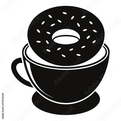 Donut on cup icon, simple style a delightful combination of sweet treat and warm beverage, perfect for a quick snack or a cozy moment of indulgence