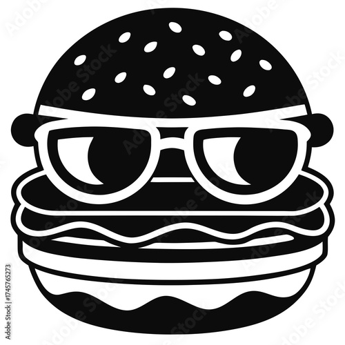 Burger with glasses icon, simple style a cool and tasty delight, perfect for satisfying hunger with a touch of style and flavor