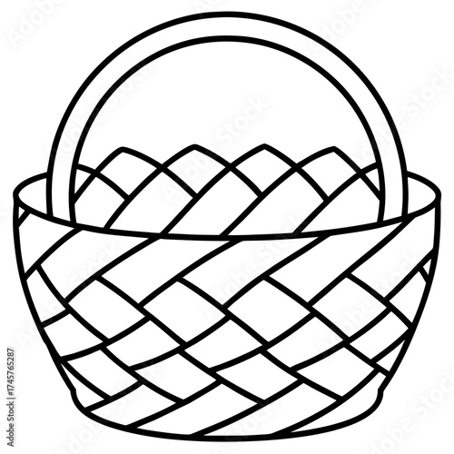 Illustration of a woven basket with a handle, perfect for storing items or as a decorative element in various designs and crafts