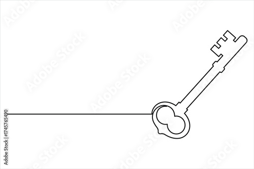 Key icon in continuous one line art drawing style. Line art of key symbol. Key vector illustration abstract white background