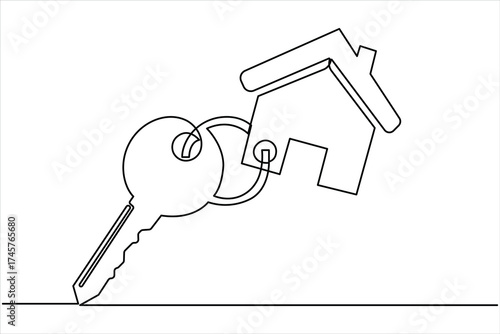 Key icon in continuous one line art drawing style. Line art of key symbol. Key vector illustration abstract white background