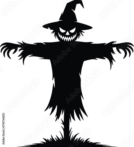 Spooky scarecrow design with a wicked grin on transparent background silhouette