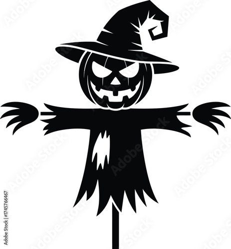 Spooky halloween jack o lantern scarecrow design element on transparent background silhouette