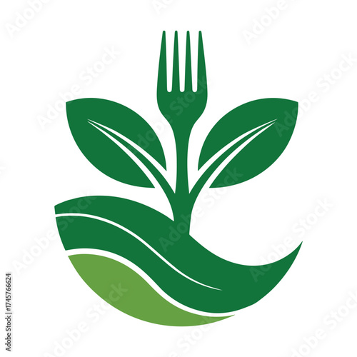 Green fork with leaves forming a bowl shape leaf nature