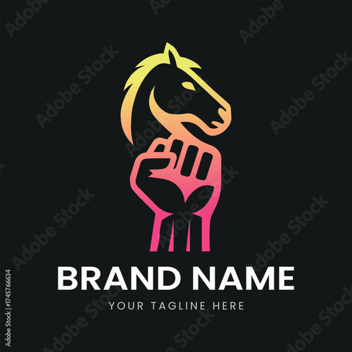 Horse Head and fist Logo design vector