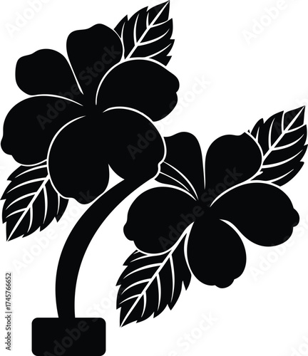 Elegant black silhouettes of hibiscus flowers with leaves ideal for decorative designs isolated on white background