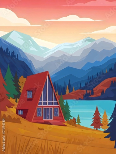 Cabin by the lake vector