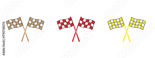 Crossed Chequered Flags Icons – Start, End, and Motor Racing Symbol