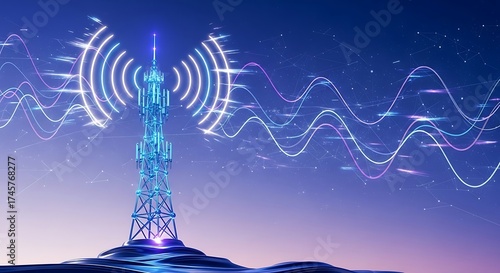 Wireless Communication Tower Transmitting Digital Network Signals