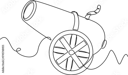 one line art Cannon Weapon vector illustration. line art, one continuous line, simple, hand drawn and sketch style. for icons, symbols, signs or logos. PNG