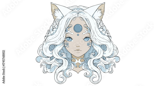 Mystical Cat Girl Anime Fantasy Art Illustration - Cute Kawaii Character