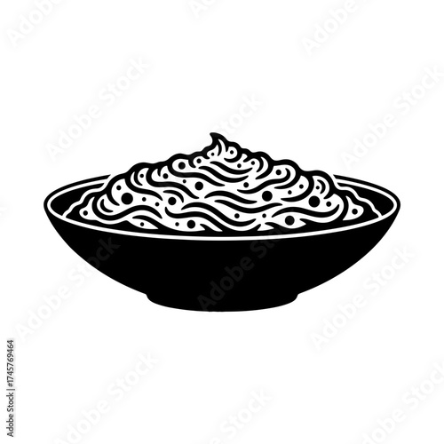Vector art of bowl of mashed potatoes with herbs