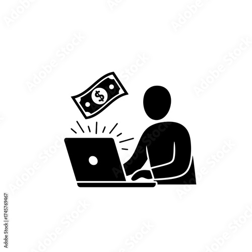 Vector art of person earning money online from laptop