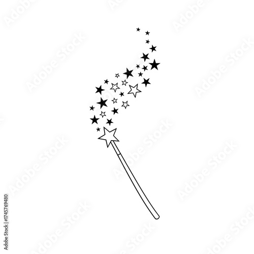Vector art of magic wand with sparkling stars