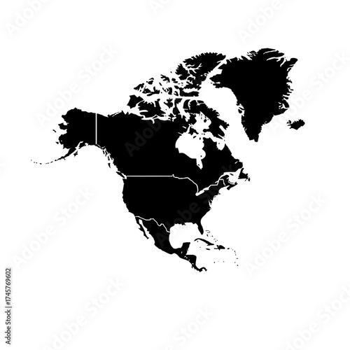 Vector art of black silhouette of north america continent