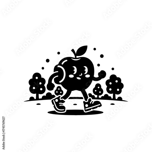Vector art of cartoon apple character walking in park