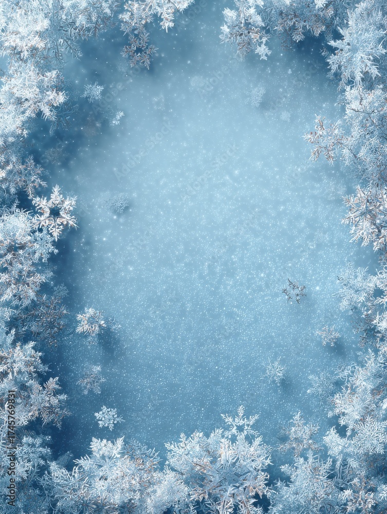Fototapeta premium light blue textured surface with intricate snowflakes forming a frame